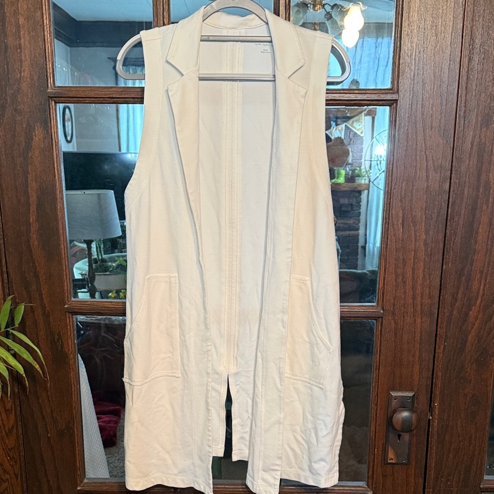 Soft Surroundings White Longline Vest Back‎ Zipper Side Button Detail Small